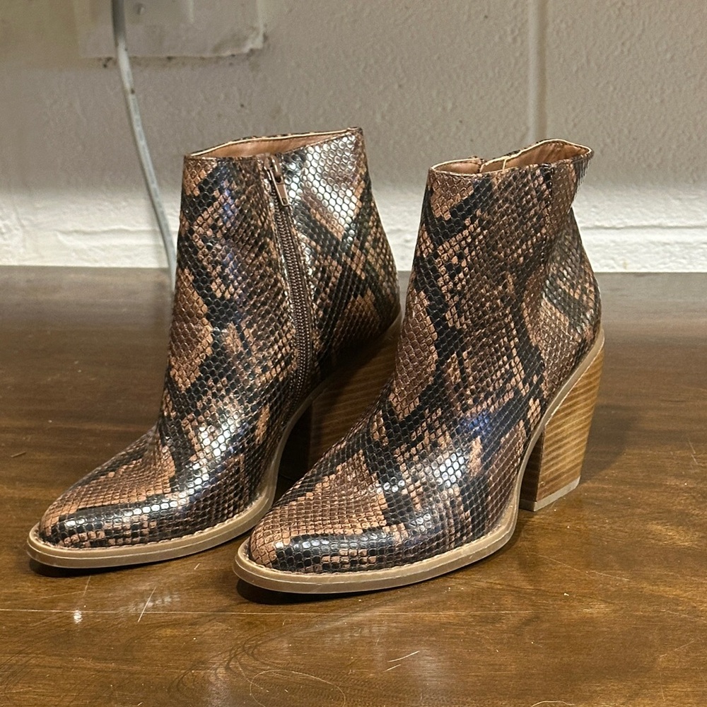 Brown Snake Print Madden Girl Ankle Boots
